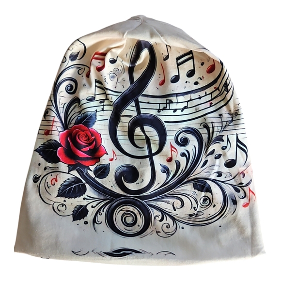 Musical Note Beanie with Red Roses - Picture 2 of 5